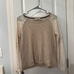 Jolt Tan Sweater with Lace Detail